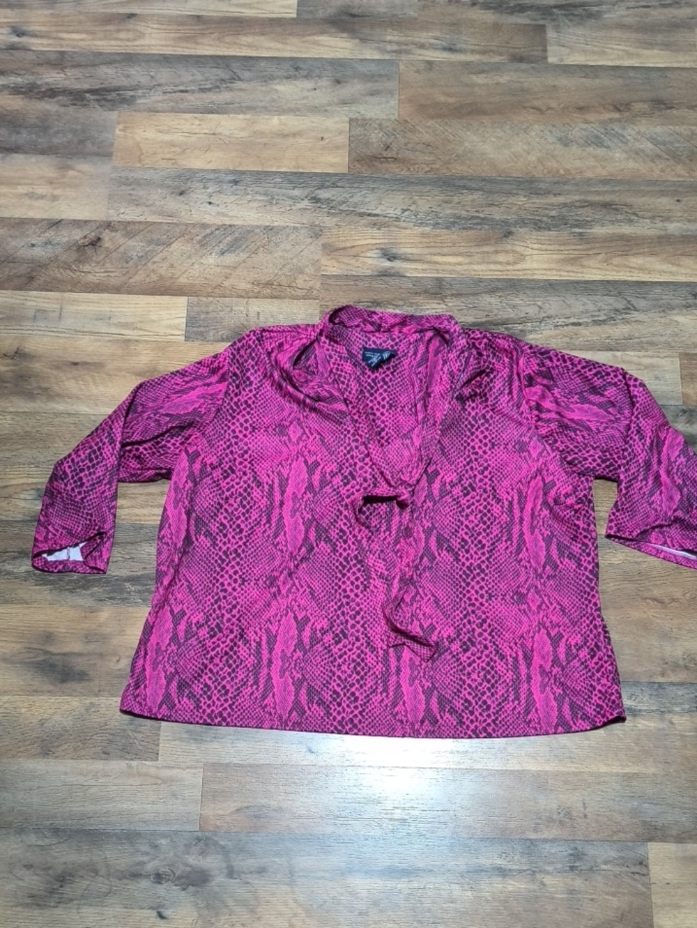 Venezia Fuchsia Snake-Print Tie-Neck Blouse
